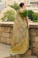 Multi Bottle Green Jacquard Woven Saree