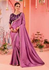 Pink Satin Jacquard Embroidery Saree