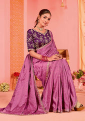 Pink Satin Jacquard Embroidery Saree