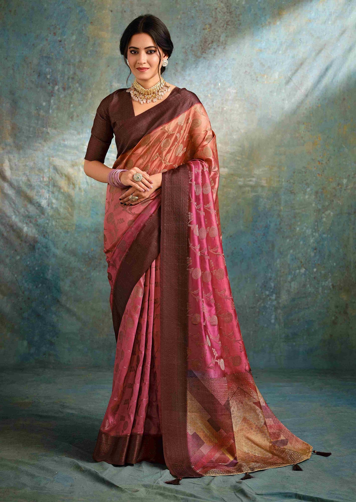 Multi Burgundy Jacquard Woven Saree