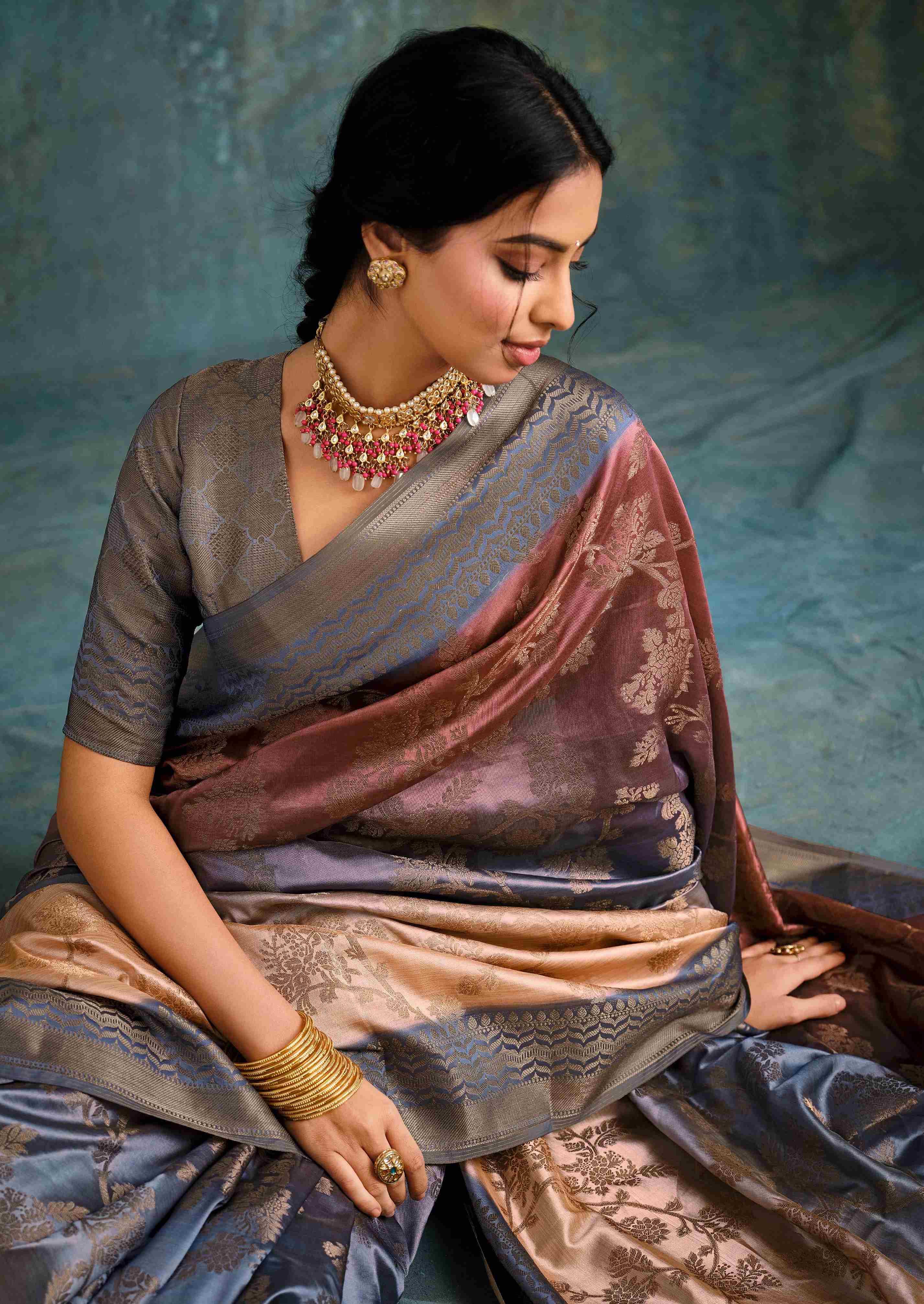 Multi Grey Jacquard Woven Saree