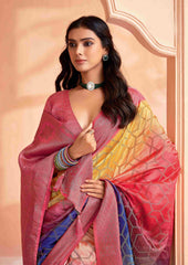 Multi Red Organza Jacquard Woven Saree