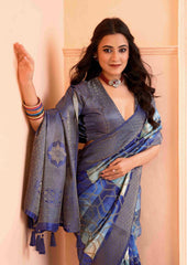 Multi Blue Organza Jacquard Woven Saree