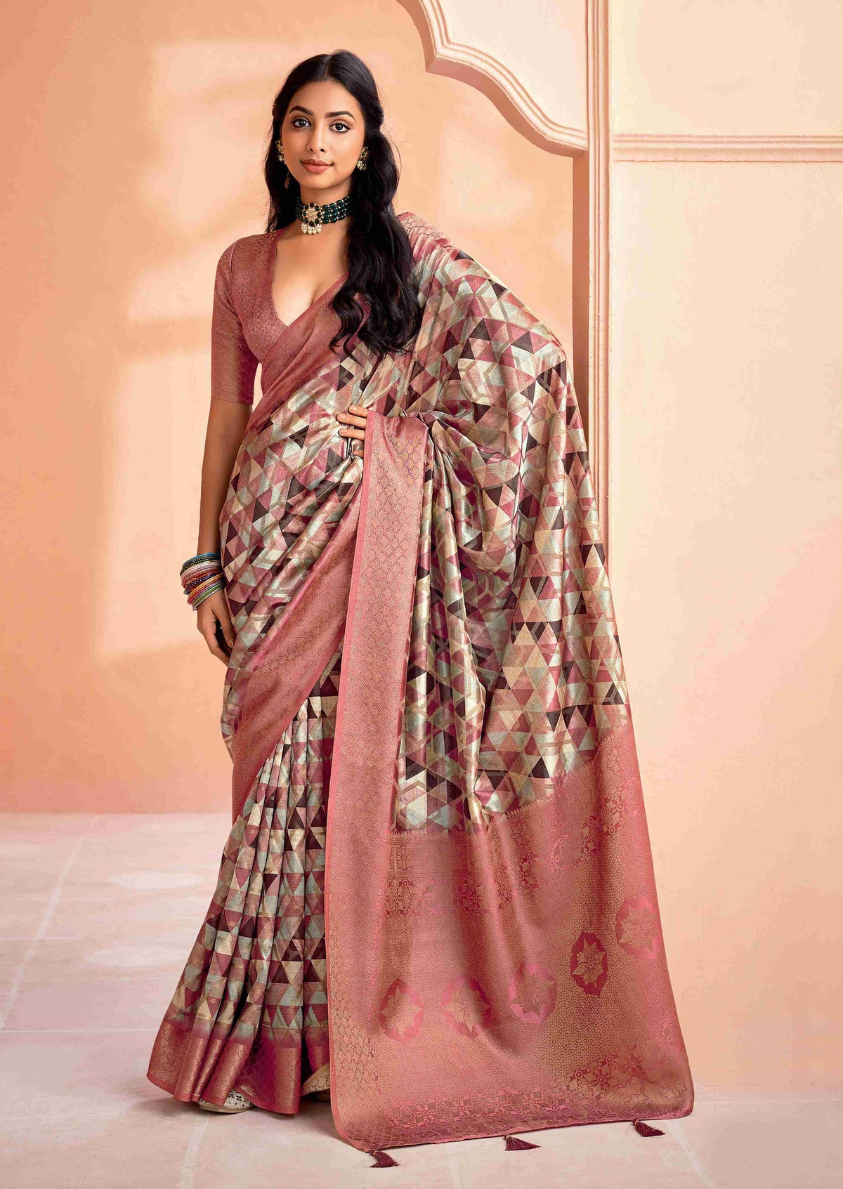 Multi Rust Organza Jacquard Woven Saree