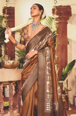 Copper Tussar Silk Tribal Print Saree