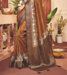 Copper Tussar Silk Tribal Print Saree