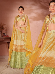 Yellow Net Sequins Thread Work  Lehenga Choli