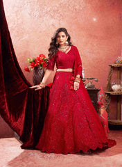 Zarkan filet rouge avec Lehenga Choli de mariée Latkan