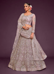 Lehenga Choli en filet brodé Orchid Zari