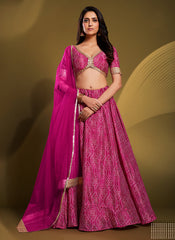 Pink Printed Crepe Lehenga Choli