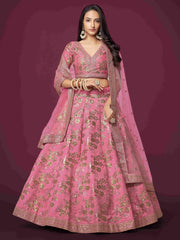 Pink Sequins Dori Embroidered Net Lehenga Choli