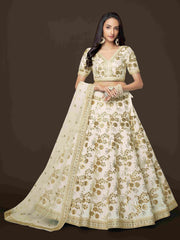 Lehenga Choli en filet brodé à paillettes blanches