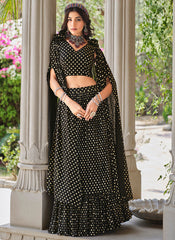 Black Foil Printed Crush Georgette Lehenga Choli