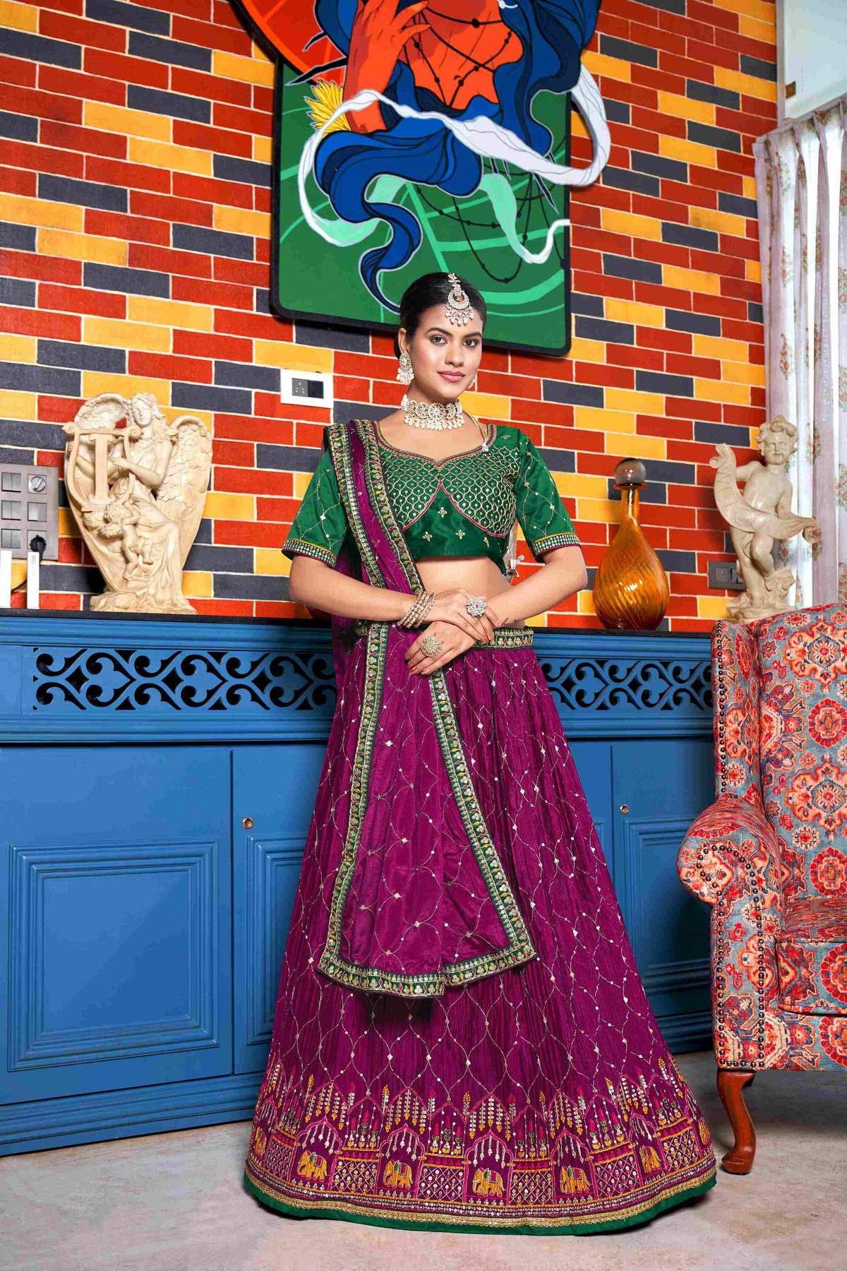 Purple Crush Embroidered Chinon Lehenga Choli