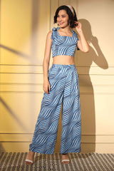 Blue Crepe Printed Cord Set