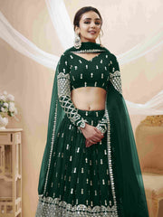 Lehenga Choli en filet brodé à paillettes vertes