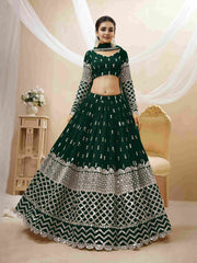 Lehenga Choli en filet brodé à paillettes vertes