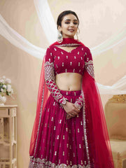 Hot Pink Sequins Embroidered Net Lehenga Choli