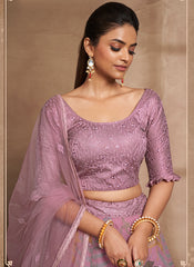 Lehenga Choli en filet imprimé numérique violet