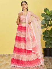 Pink Printed Net Lehenga Choli