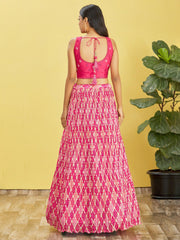 Baby Pink Printed Net Lehenga Choli