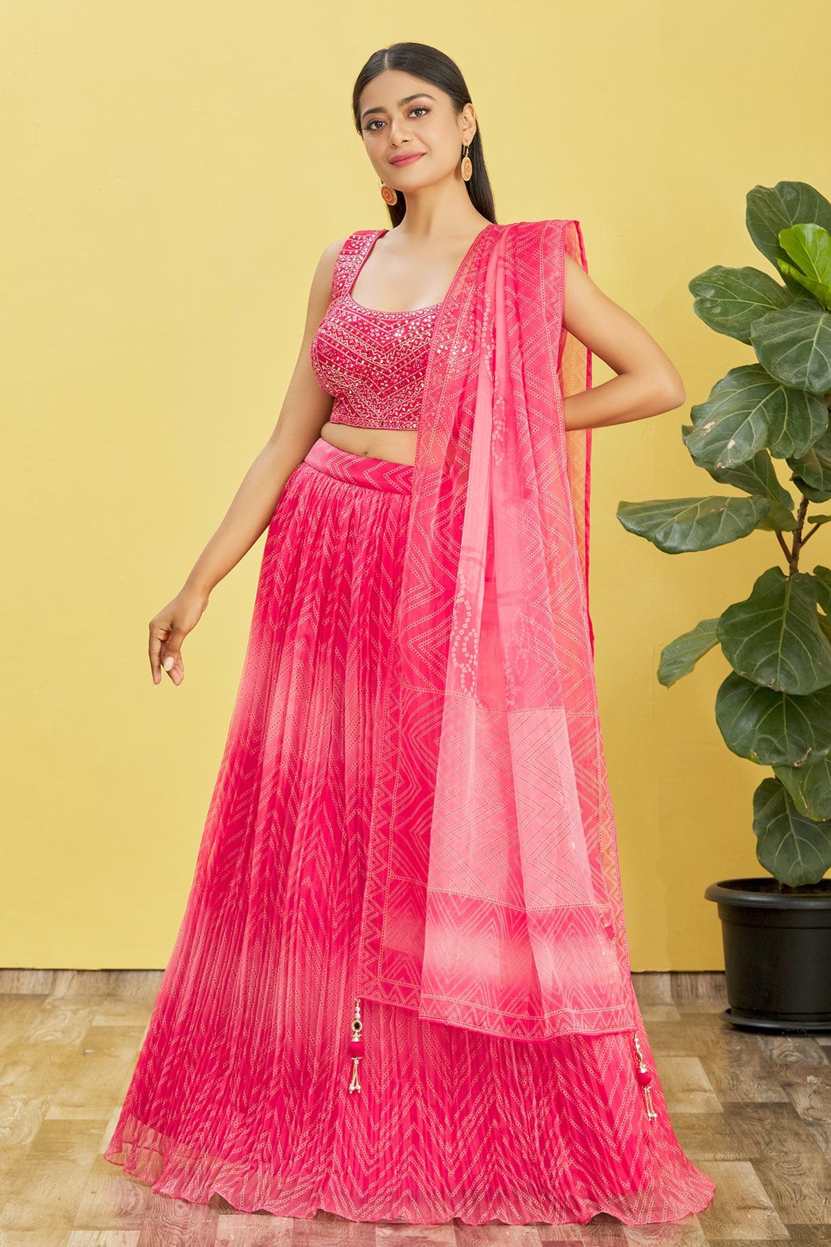 Rose Pink Printed Net Lehenga Choli