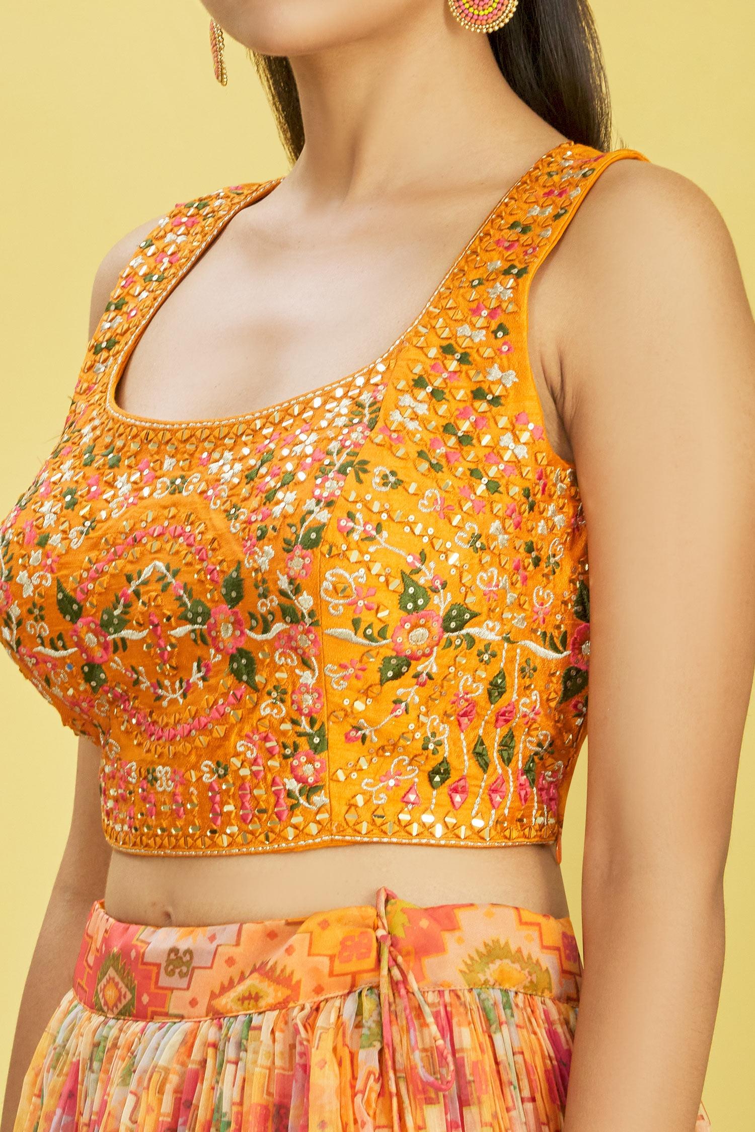 Light Yellow Printed Net Lehenga Choli