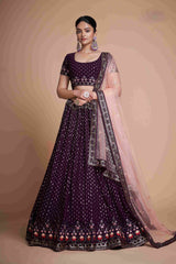 Purple Sequins Embroidered Net Lehenga Choli