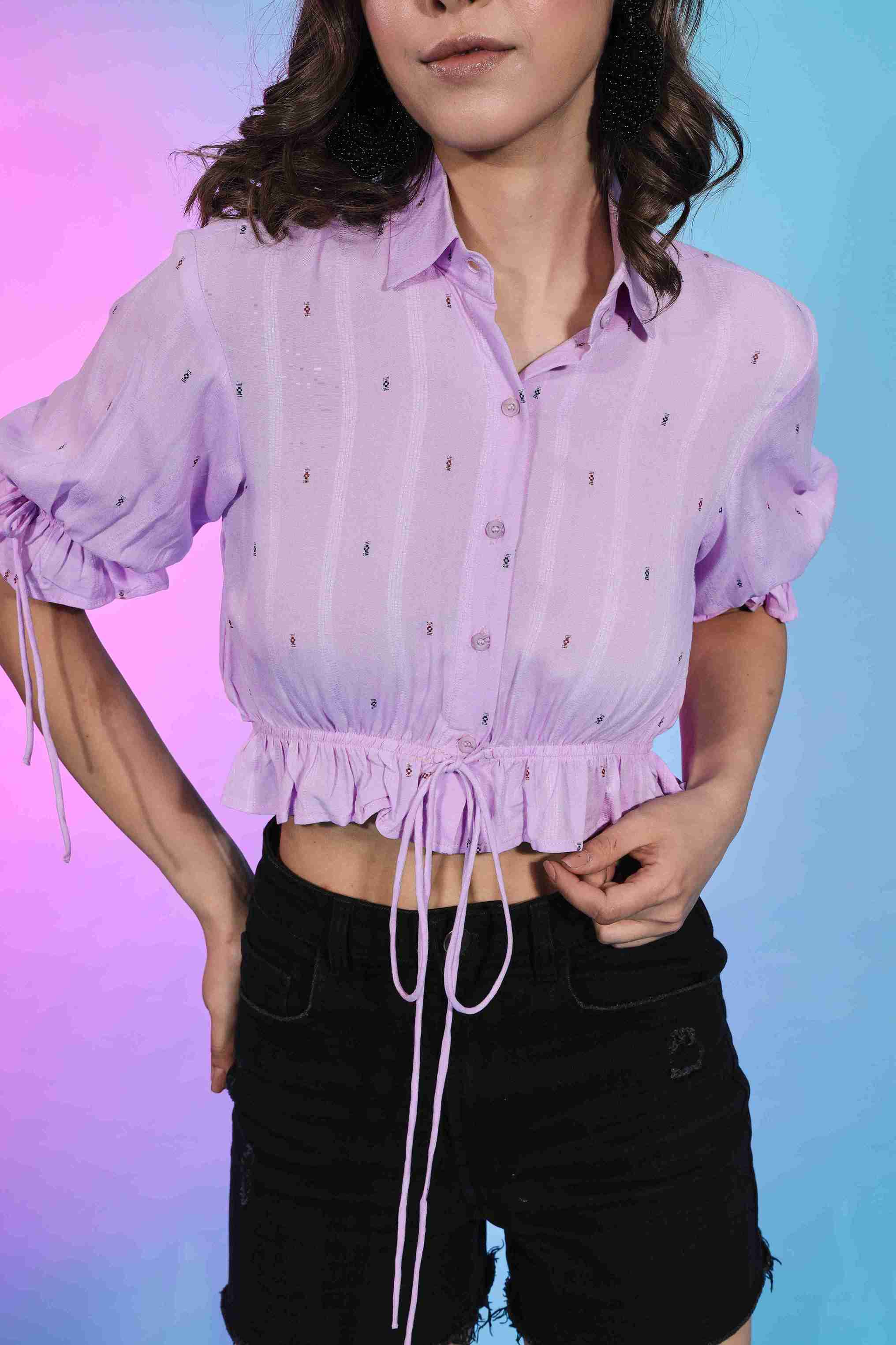 Lavender Viscose Rayon Woven  Crop Top