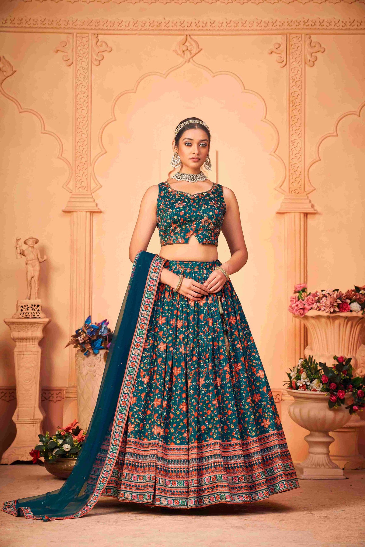 Lehenga Choli imprimé numériquement par Rama Chinon