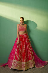 Pink Georgette Sequins Embroidered Lehenga Choli