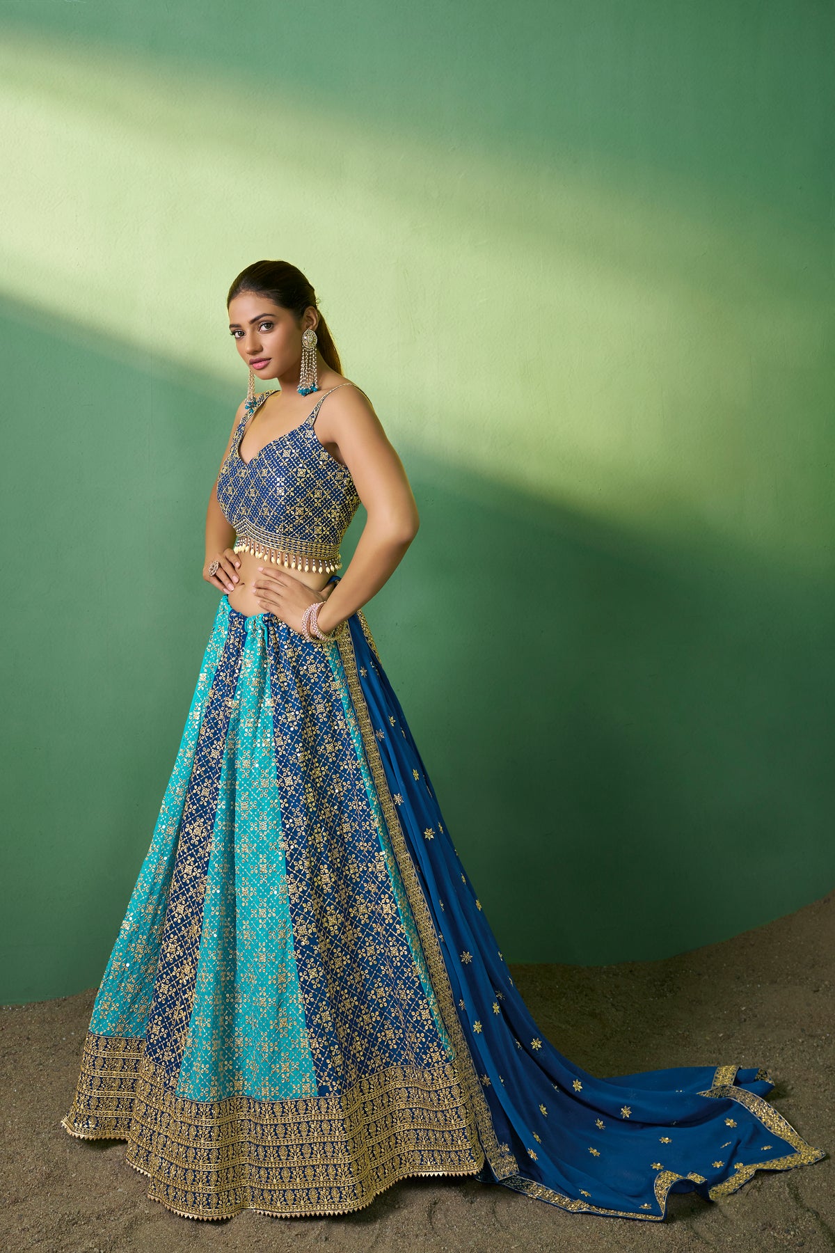 Blue Georgette Sequins Embroidered Lehenga Choli