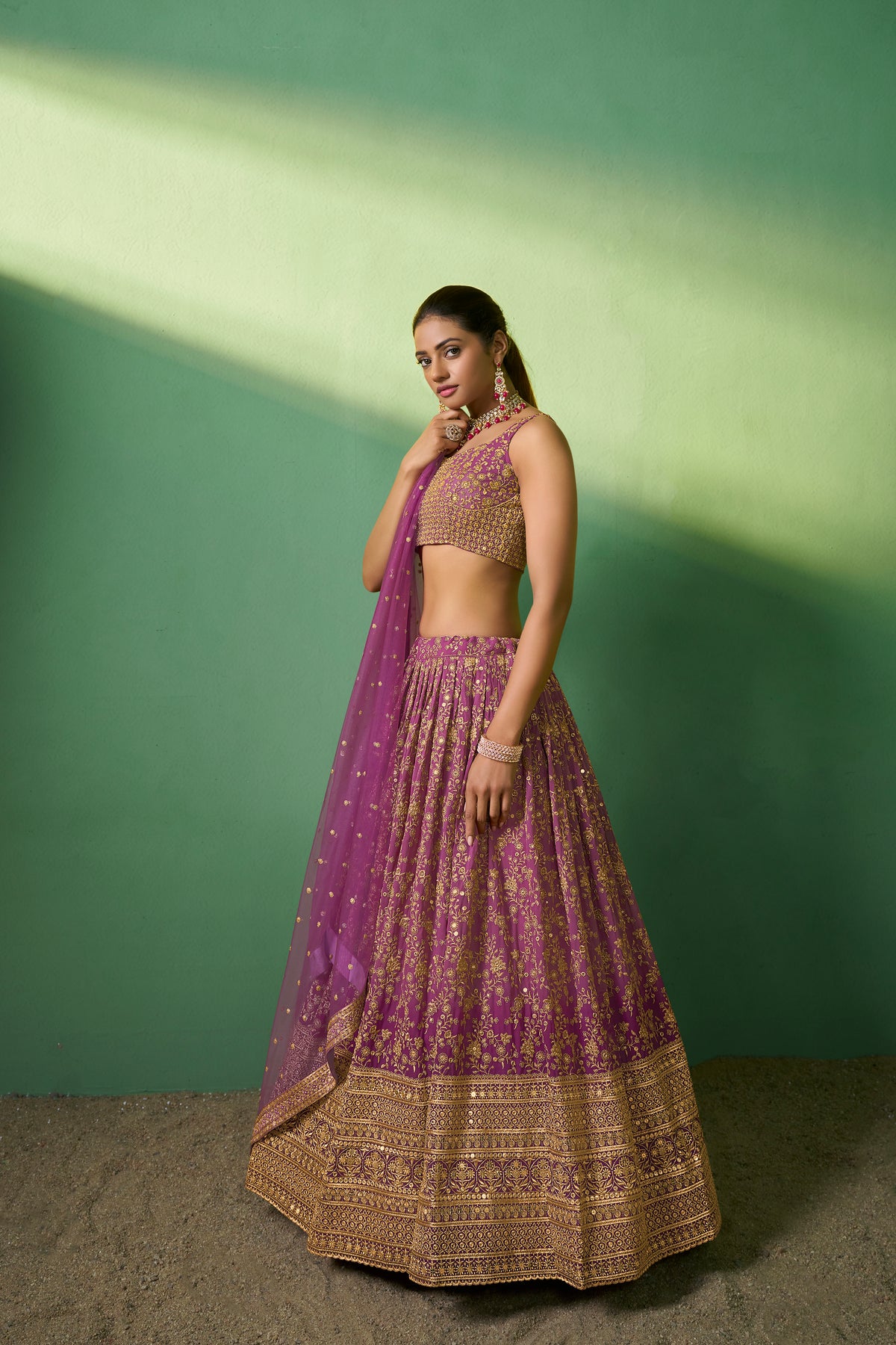 Lavender Georgette Sequins Embroidered Lehenga Choli