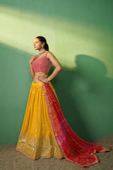 Mustard Georgette Sequins Embroidered Lehenga Choli