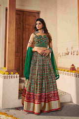 Green Silk Thread Embroidered Lehenga Choli