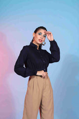 Navy Blue Viscose Rayon Woven  Top