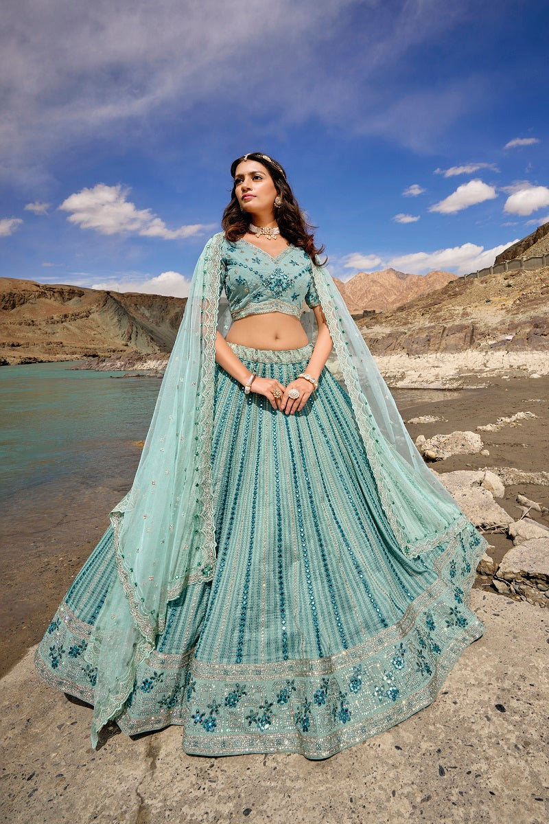 Blue Georgette Embroidered Lehenga Choli