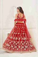 Red Net Sequins Embroidered Lehenga Choli