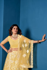 Yellow Net Sequins Embroidered Lehenga Choli