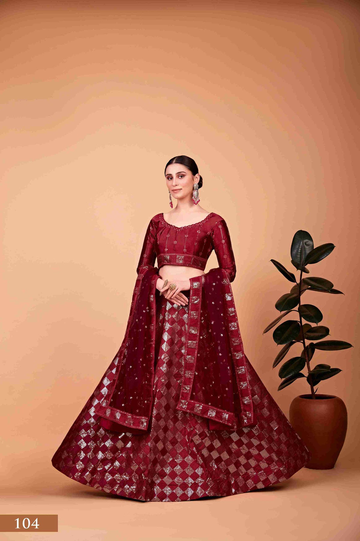 Red Silk Sequins Embroidered Lehenga Choli