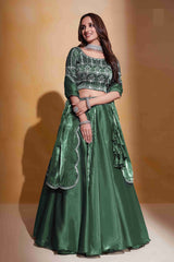 Green Organza Silk Sequins Embroidered Lehenga Choli