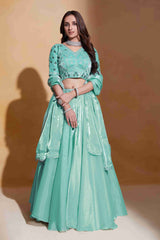 Sea Green Organza Silk Sequins Embroidered Lehenga Choli