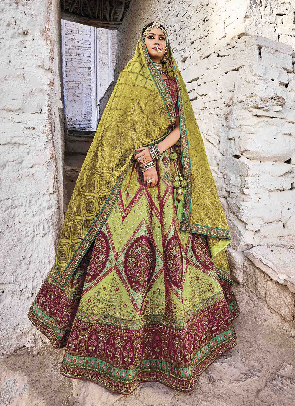 Red Banarasi Silk Embroidered Lehenga Choli