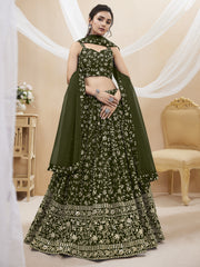 Green Georgette Embroidered Lehenga Choli