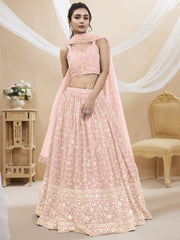 Pink Georgette Embroidered Lehenga Choli