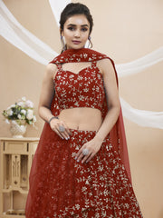 Maroon Georgette Embroidered Lehenga Choli