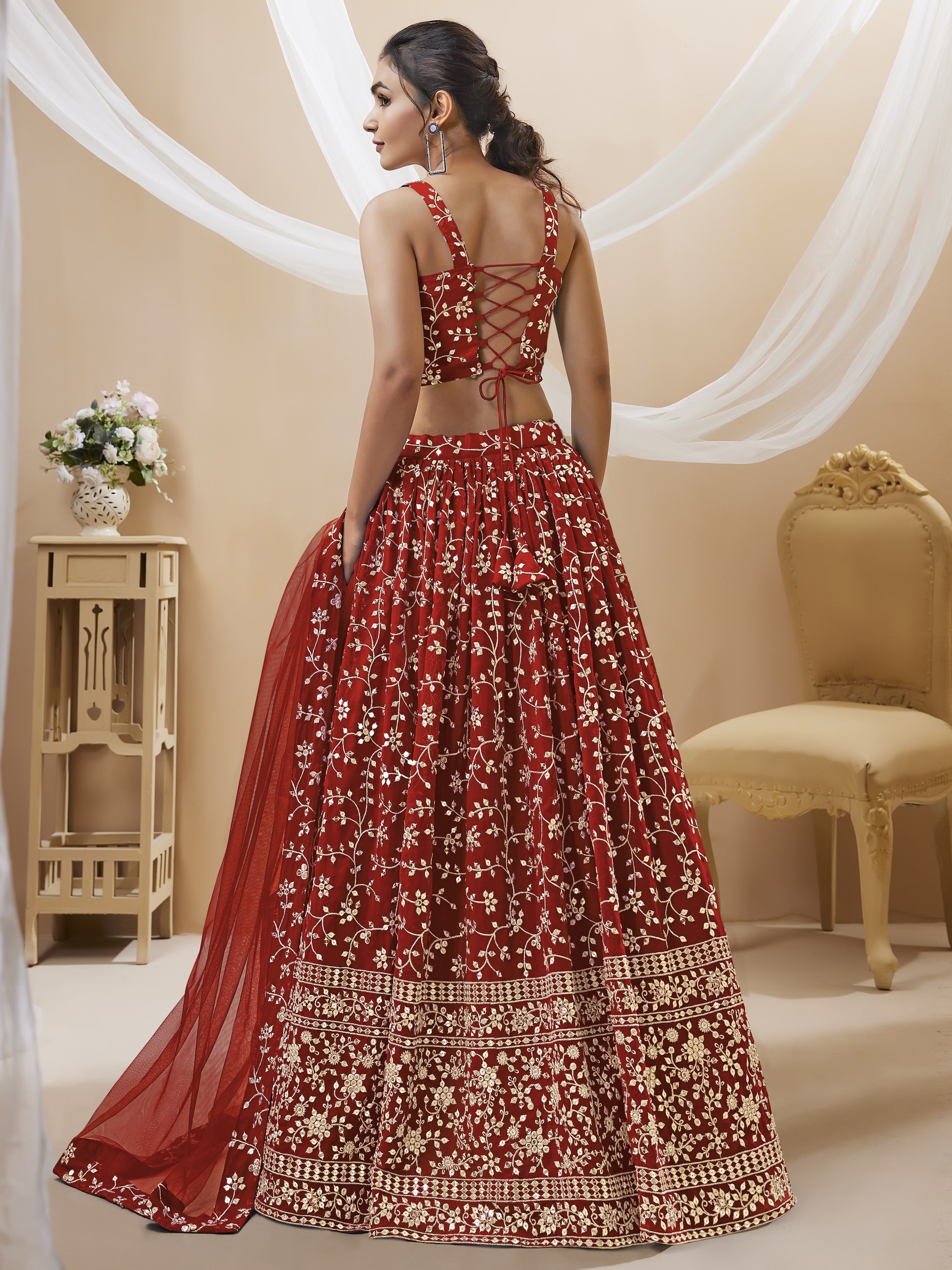 Maroon Georgette Embroidered Lehenga Choli