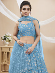 Sky Georgette Embroidered Lehenga Choli