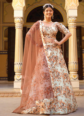 Off White Silk Crush Printed Lehenga Choli