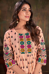 Beige Cotton Printed  Kurti